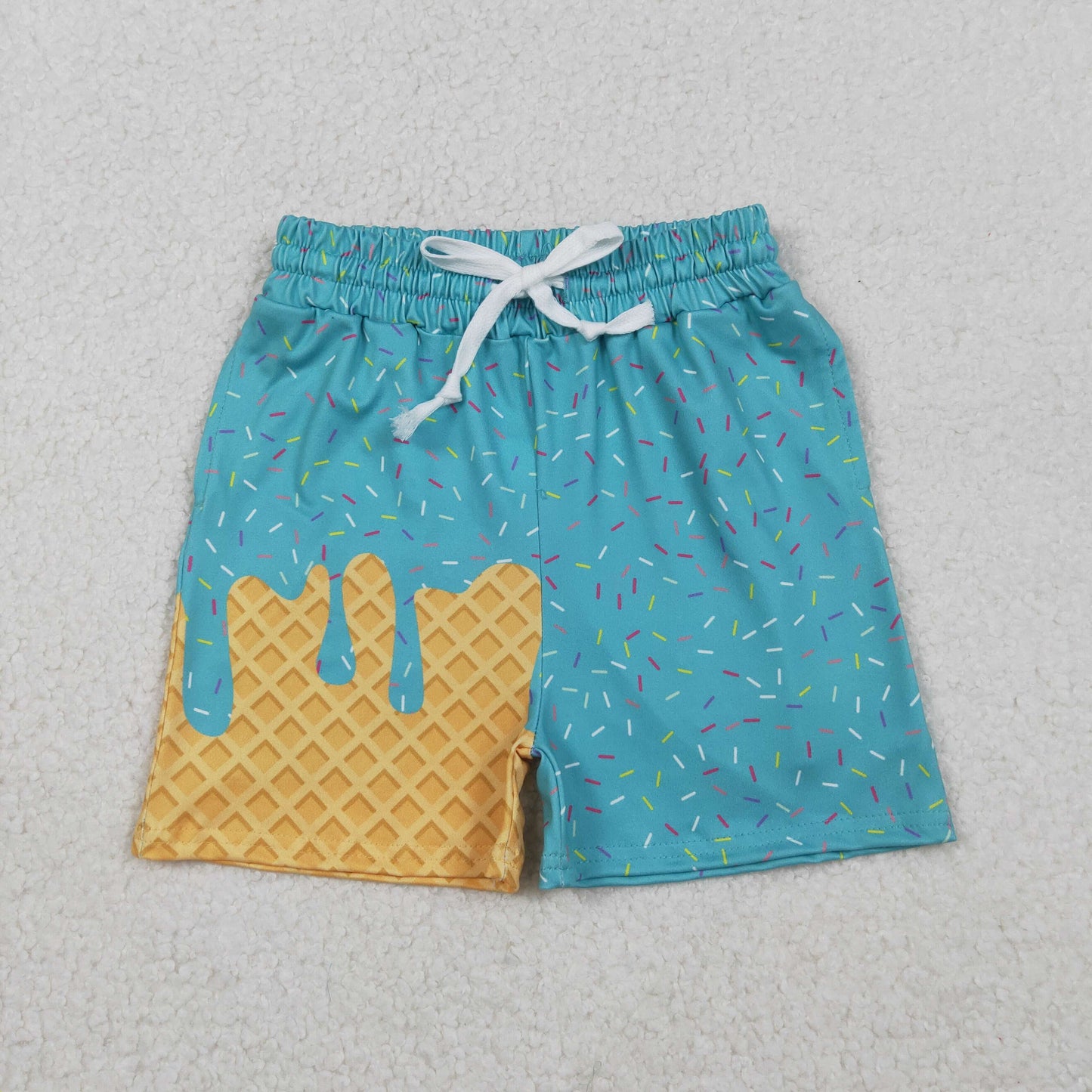10.30 RTS NO MOQ （In stock）SS0623 Baby Girls Teal Ice Cream Drip Summer Shorts Bottoms