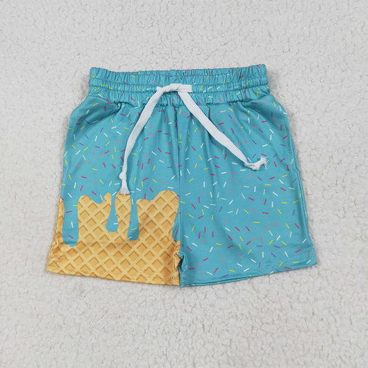 RTS NO MOQ （In stock）SS0623 Baby Girls Summer Shorts Baby Girls Teal Ice Cream Drip Summer Shorts Bottoms