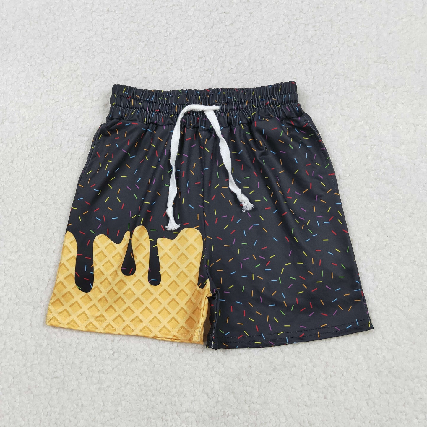 12.10 RTS NO MOQ （In stock）SS0624 Baby Girls Summer Shorts Baby Girls Black Ice Cream Drip Summer Shorts Bottoms