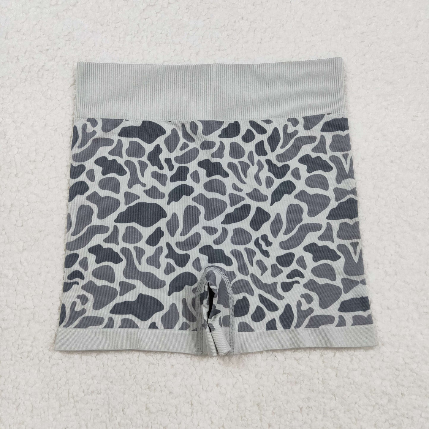 RTS NO MOQ （In stock）SS0643 Adult Women's Summer Yoga Shorts  Grey Camouflage Camo Knitted Yoga Pants Bottoms