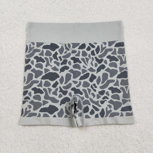 RTS NO MOQ （In stock）SS0643 Adult Women's Summer Yoga Shorts  Grey Camouflage Camo Knitted Yoga Pants Bottoms