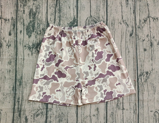 9.30 SS0654 Sample No Moq Baby Boys Khaki Purple Camo Baseballs Team Shorts Bottoms