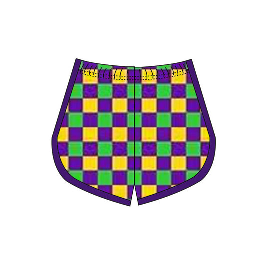 9.30 SS0657 Pre order No Moq Yoga fabric Baby Girls Mardigras Checked Yoga Shorts Bottoms