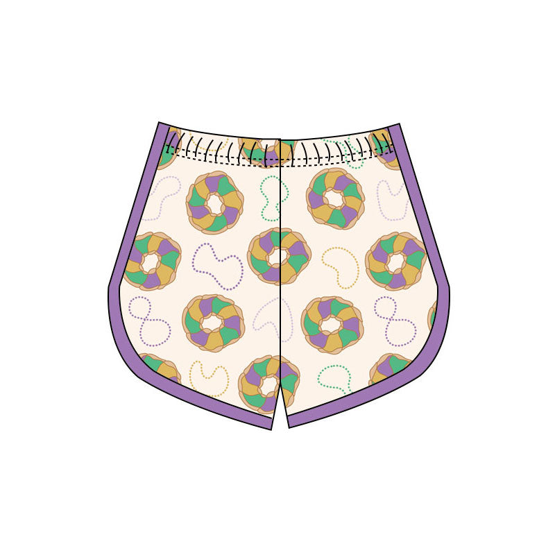 9.30 SS0659 Pre order No Moq Yoga fabric Baby Girls Mardigras Donuts Plaid Yoga Shorts Bottoms