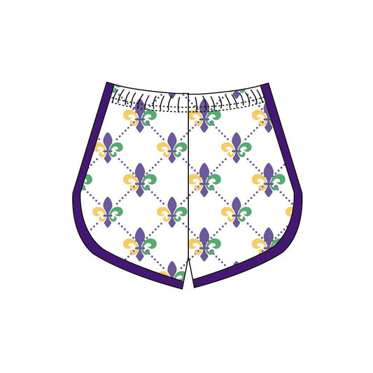 9.30 SS0660 Pre order No Moq Yoga fabric Baby Girls Mardigras Anchors Checked Yoga Shorts Bottoms