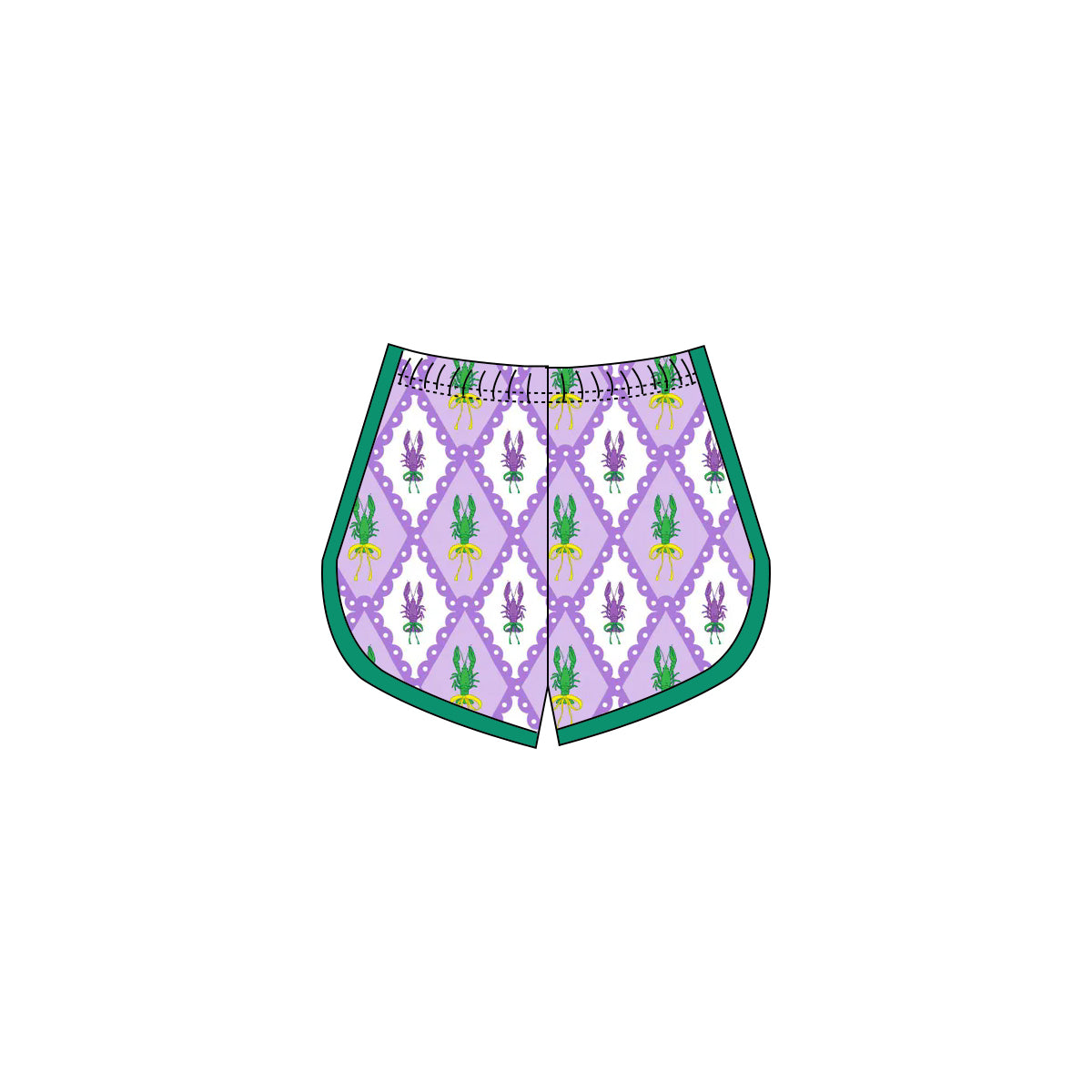 9.30 SS0661 Pre order No Moq Yoga fabric Baby Girls Mardigras Crayfishes Checked Yoga Shorts Bottoms