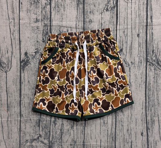 1.31 SS0673 Sample No Moq Baby Boys Olive Brown Ducks Camo Hunting Pockets Shorts Bottom