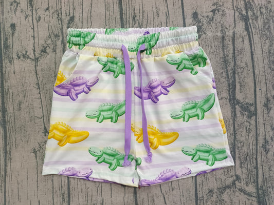 12.5 SS0678 Sample No Moq Baby Girls Mardigras Stripe Crocodiles Pockets Shorts Bottom