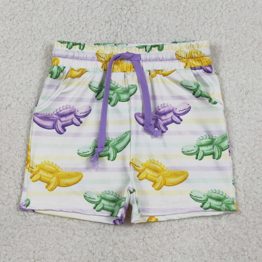 1.6 RTS NO MOQ （In stock）SS0678 Baby Girls Summer Shorts Baby Girls Mardigras Crocodiles Stripe Pockets Shorts Bottom