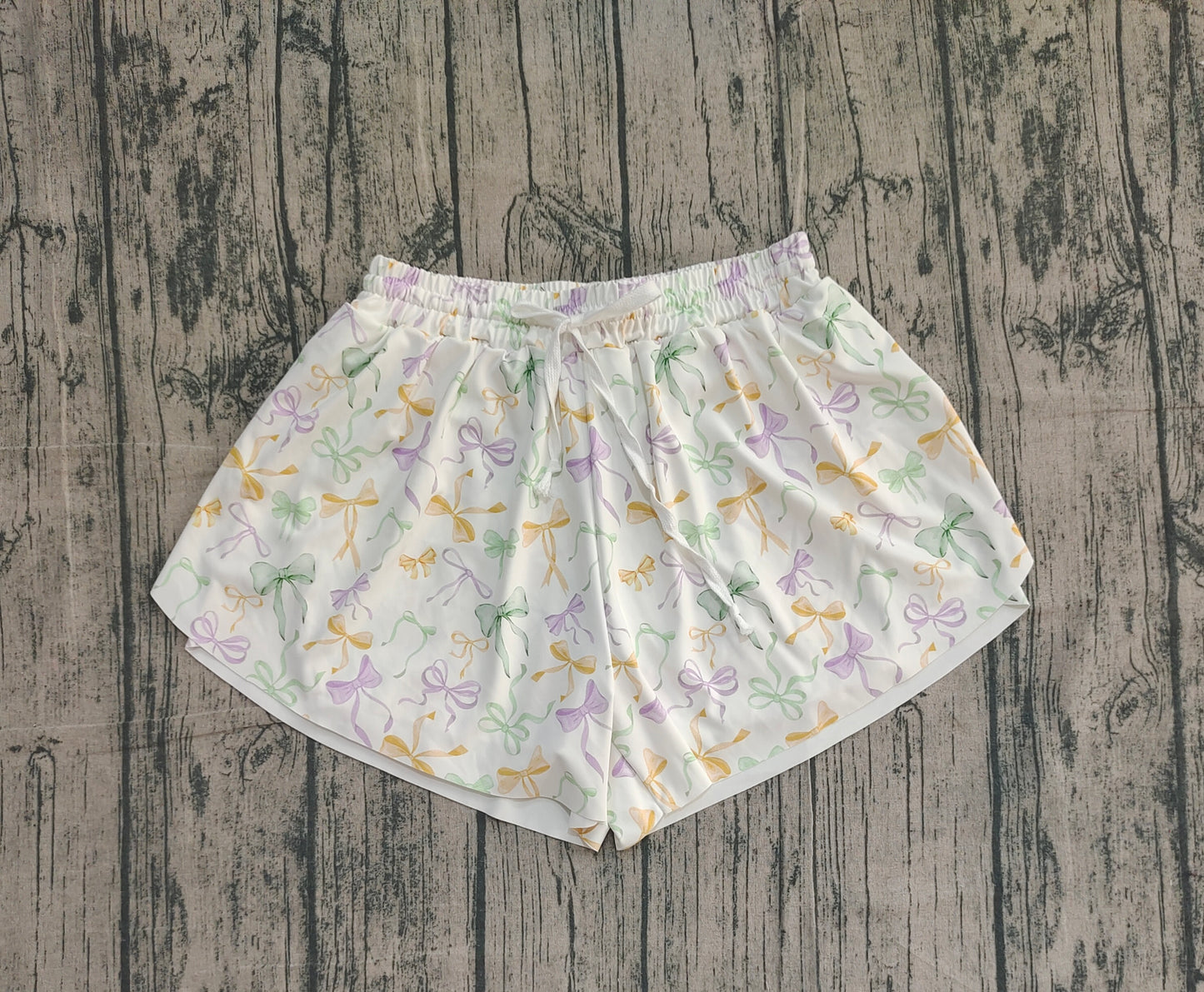 10.17 SS0679 Sample No Moq Yoga fabric Adult Women Mardigras Bows Ruffle Yoga Shorts Bottoms