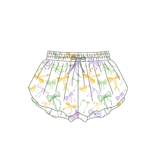 10.13 SS0679 Pre order No Moq Yoga fabric Adult Women Mardigras Bows Ruffle Yoga Shorts