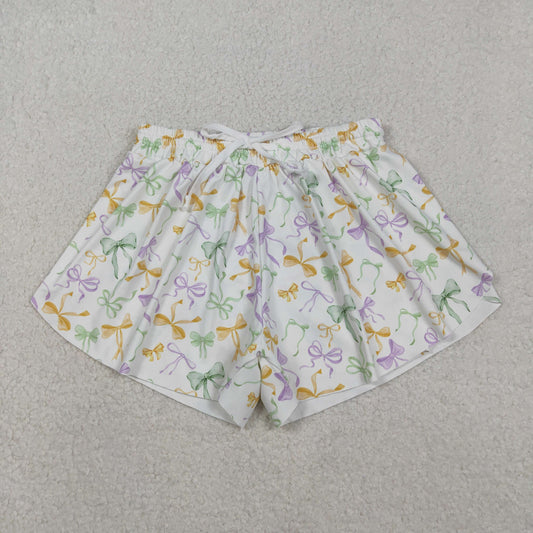 11.17RTS NO MOQ （In stock）SS0679 Adult Women Mardigras Bows Ruffle Yoga Shorts Bottoms
