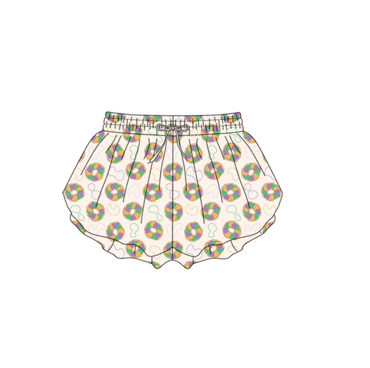 10.13 SS0680 Pre order No Moq Yoga fabric Adult Women Mardigras Donuts Plaid Ruffle Yoga Shorts