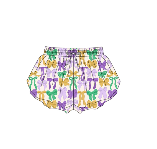 10.13 SS0681 Pre order No Moq Yoga fabric Adult Women Mardigras Bows Plaid Ruffle Yoga Shorts Bottoms