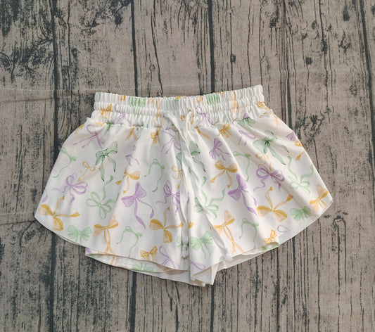 10.17 SS0682 Sample No Moq Yoga fabric Baby Girls Mardigras Bows Plaid Yoga Shorts Bottoms