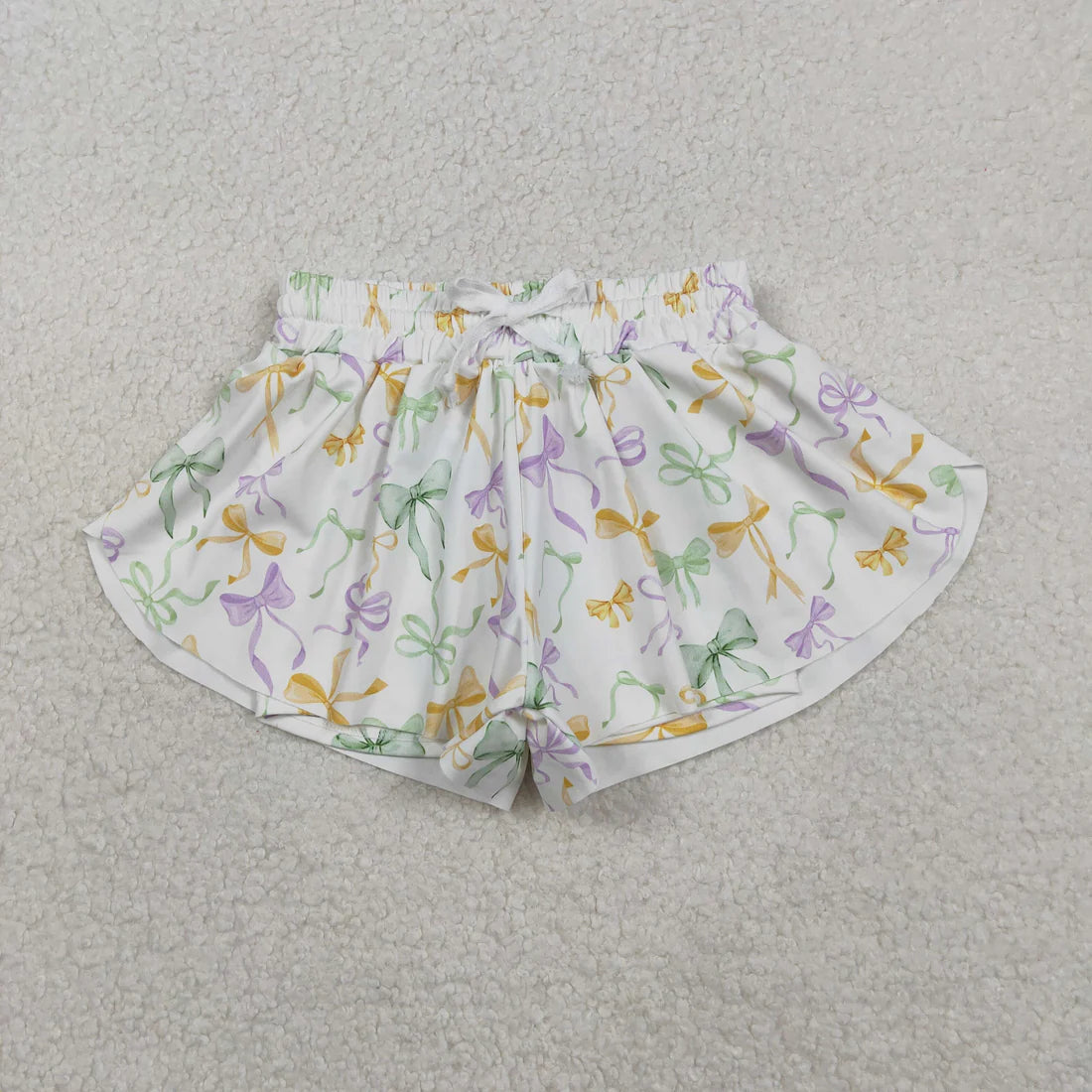 12.3 RTS Sibling Baby Girls Mardigras Bows Donuts Stripe Yoga Active Ruffle Shorts Bottom
