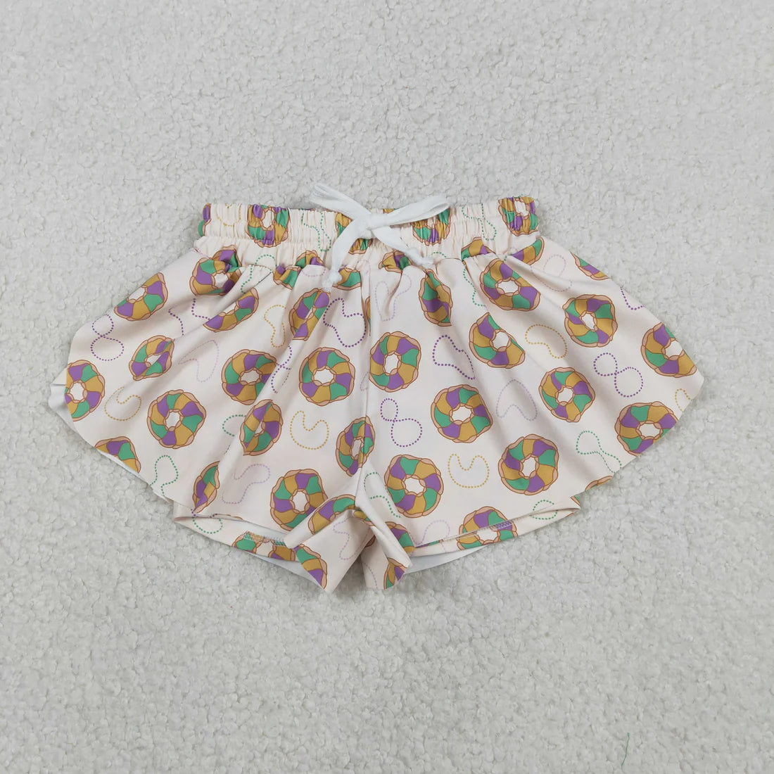 12.3 RTS Sibling Baby Girls Mardigras Bows Donuts Stripe Yoga Active Ruffle Shorts Bottom
