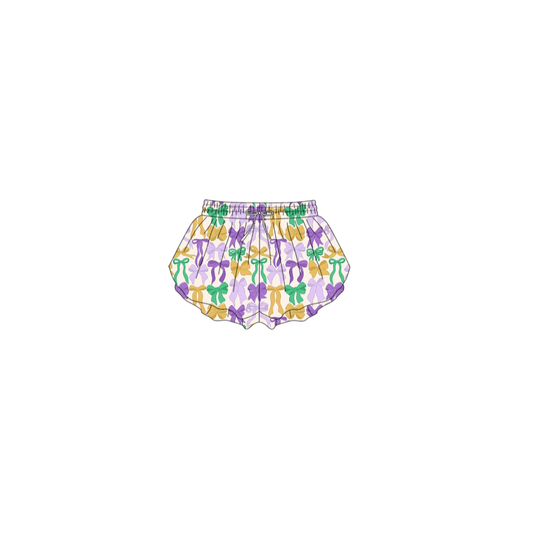 10.13 SS0684 Pre order No Moq Yoga fabric Baby Girls Mardigras Bows Plaid Yoga Shorts Bottoms