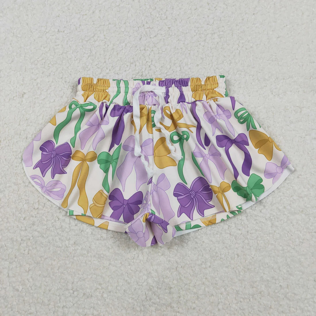 12.3 RTS Sibling Baby Girls Mardigras Bows Donuts Stripe Yoga Active Ruffle Shorts Bottom