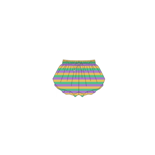 10.13 SS0685 Pre order No Moq Yoga fabric Baby Girls Mardigras Stripes Yoga Shorts Bottoms