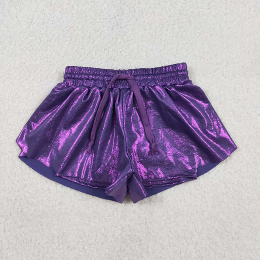 12.30 RTS NO MOQ （In stock）SS0686 Baby Girls Summer Shorts Baby Girls Purple Leather Ruffle Shorts Bottoms