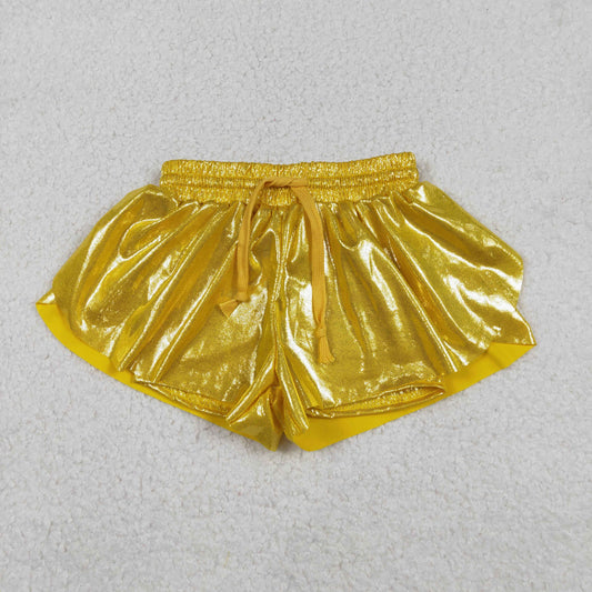 12.16 RTS NO MOQ （In stock）SS0687 Baby Girls Summer Shorts Baby Girls Leather Yellow Ruffle Shorts Bottoms