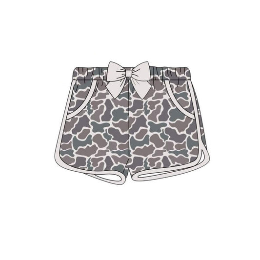 10.21 SS0688 Pre order No Moq Baby Girls Dark Grey Camo Bow Pockets Shorts Bottoms