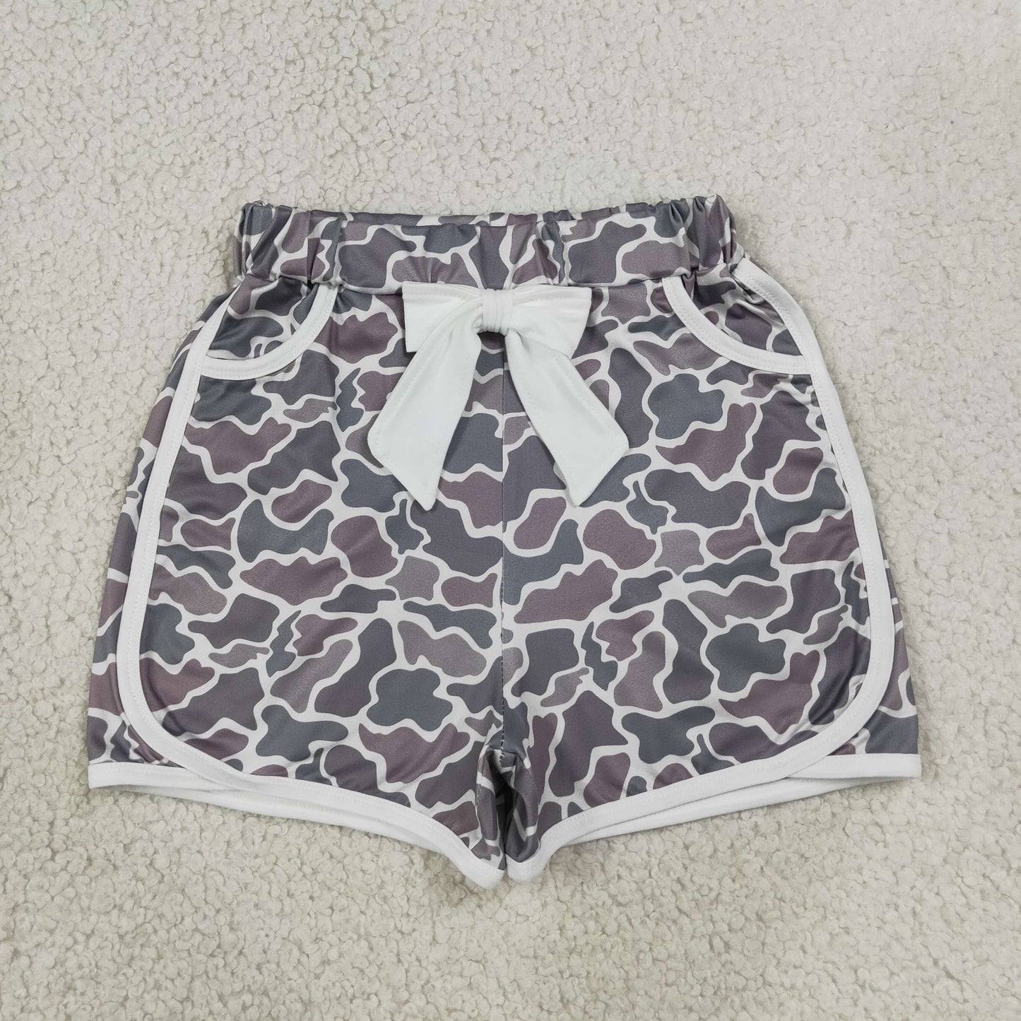 RTS NO MOQ Sibling Baby Girls Camo Bow Pocket Shorts Bottoms Daily Wear Bottoms