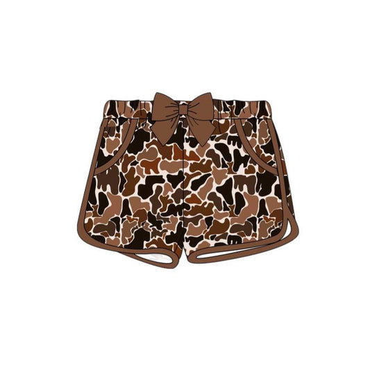 10.21 SS0689 Pre order No Moq Baby Girls Brown Camo Pockets Bow Shorts Bottoms