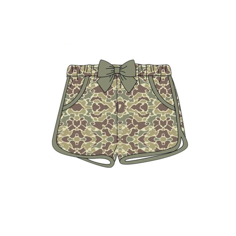 10.21 SS0690 Pre order No Moq Baby Girls Khaki Camo Pockets Bow Shorts Bottoms