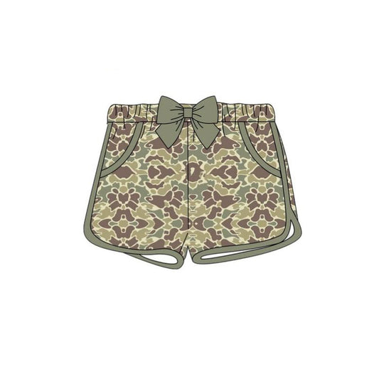 10.21 SS0690 Pre order No Moq Baby Girls Khaki Camo Pockets Bow Shorts Bottoms