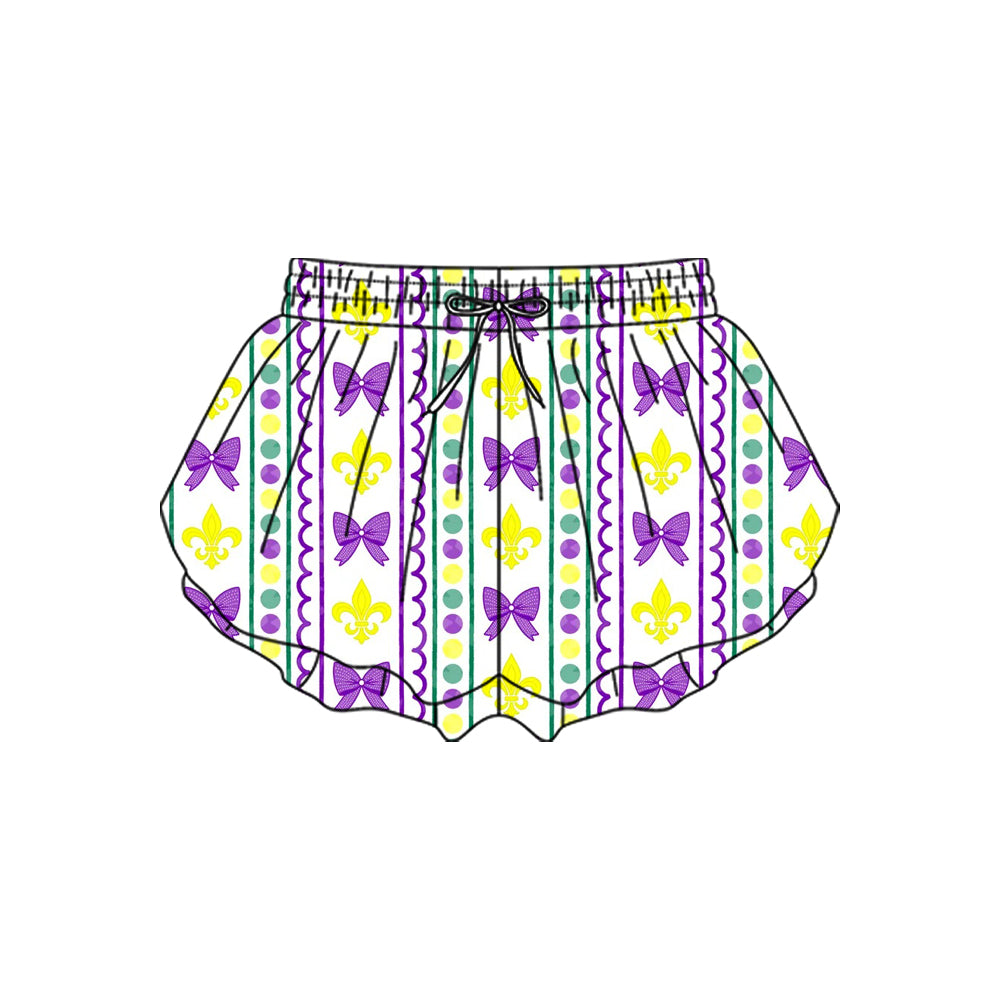 10.23 (Pre Order) No moq SS0700 PRE-ORDER Baby Girls Mardigras Anchor Bows Stripe Yoga Ruffle Shorts Bottom