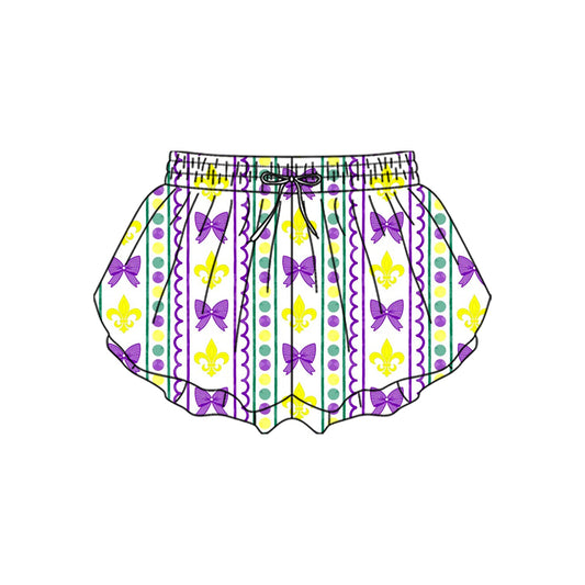 10.23 (Pre Order) No moq SS0700 PRE-ORDER Baby Girls Mardigras Anchor Bows Stripe Yoga Ruffle Shorts Bottom