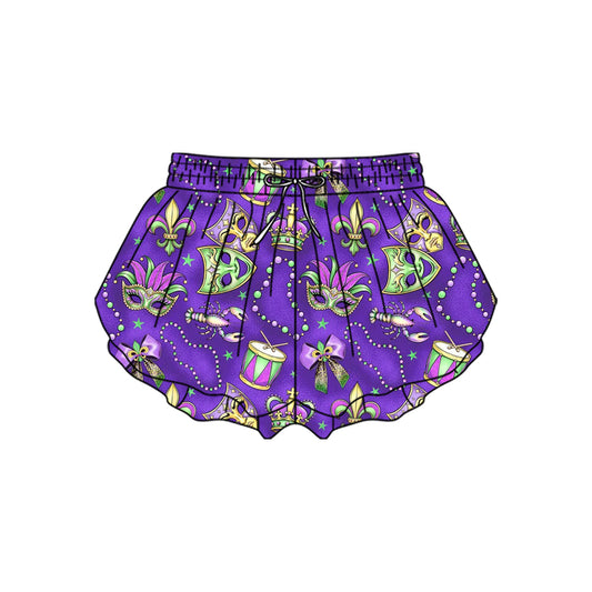 10.23 (Pre Order) No moq SS0701 PRE-ORDER Baby Girls Mardigras Masks Crayfishes Yoga Ruffle Shorts Bottom