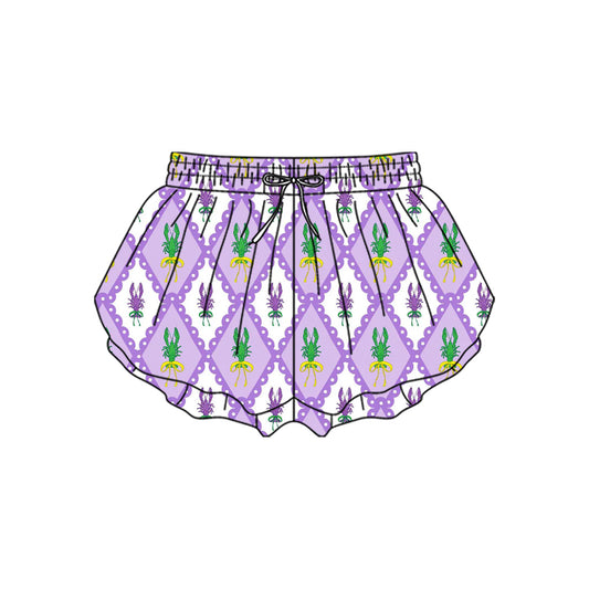 10.23 (Pre Order) No moq SS0703 PRE-ORDER Baby Girls Mardigras Crayfishes Checked Yoga Ruffle Shorts Bottom