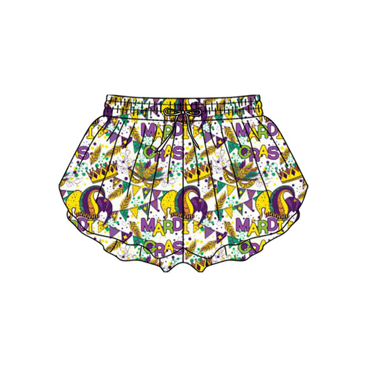10.23 (Pre Order) No moq SS0705 PRE-ORDER Baby Girls Mardigras Anchors Masks Yoga Ruffle Shorts Bottom