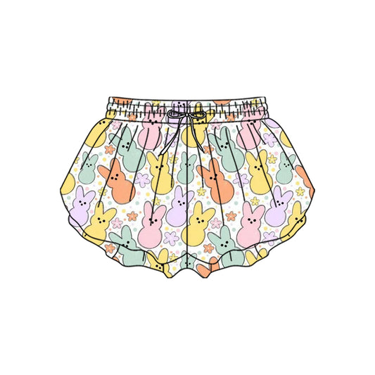 10.23 (Pre Order) No moq SS0712 PRE-ORDER Baby Girls Colorful Flowers Rabbits Easter Yoga Ruffle Shorts Bottom
