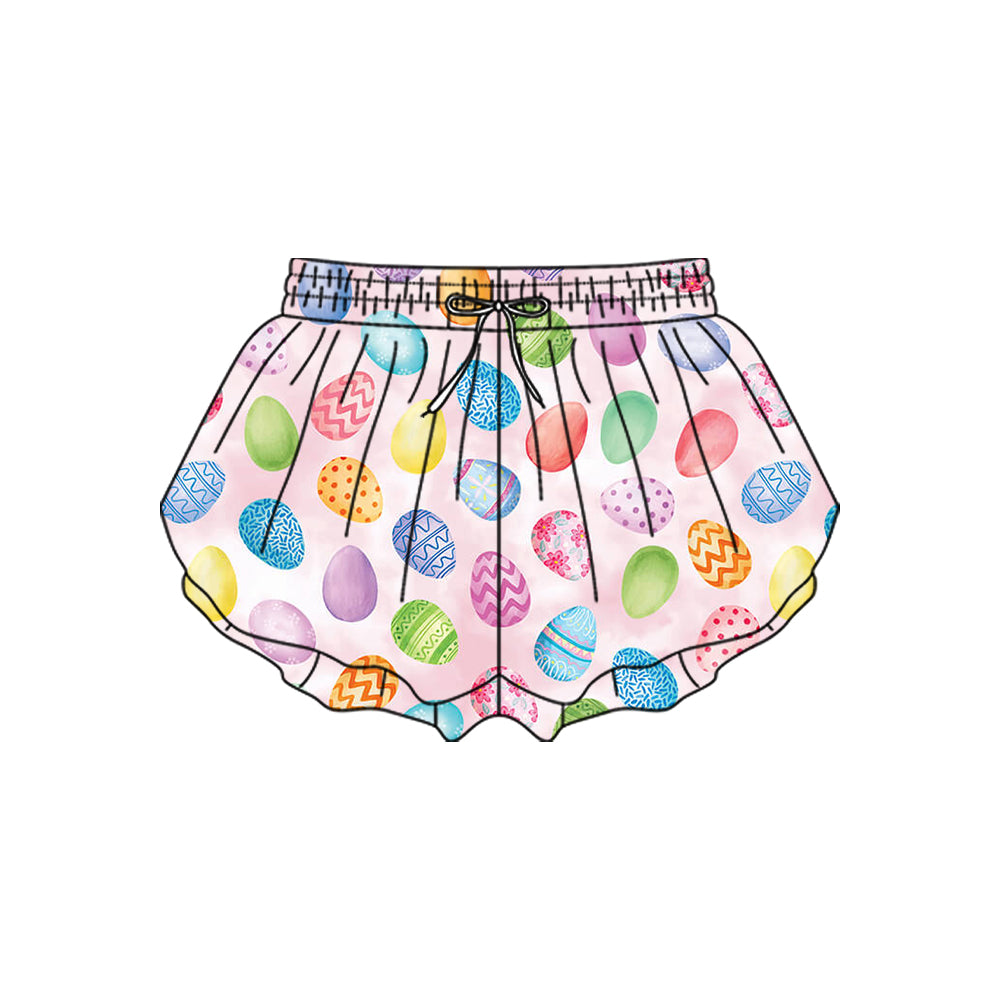 10.23 (Pre Order) No moq SS0713 PRE-ORDER Baby Girls Colorful Eggs Easter Yoga Ruffle Shorts Bottom