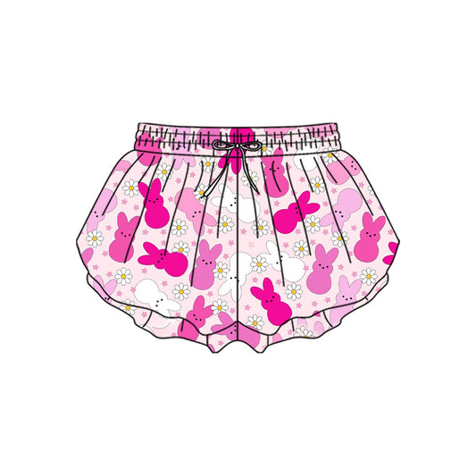 10.23 (Pre Order) No moq SS0714 PRE-ORDER Baby Girls Pink Rabbits Flowers Easter Yoga Ruffle Shorts Bottom