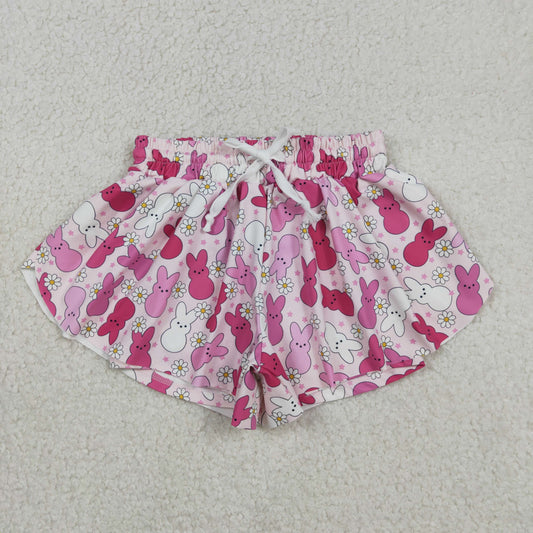 12.12 RTS NO MOQ （In stock）SS0714 Baby Girls Summer Shorts Baby Girls Pink Rabbits Flowers Easter Yoga Active Ruffle Shorts Bottom