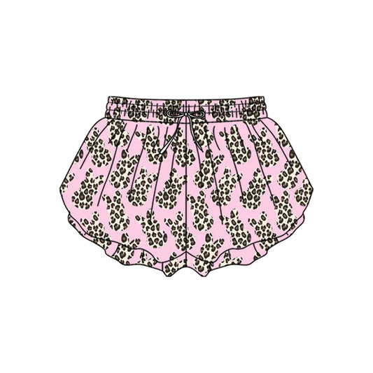 10.23 (Pre Order) No moq SS0716 PRE-ORDER Baby Girls Pink Leopard Rabbits Easter Yoga Ruffle Shorts Bottom