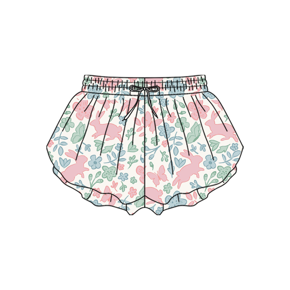 10.23 (Pre Order) No moq SS0718 PRE-ORDER Baby Girls Butterfly Rabbits Easter Yoga Ruffle Shorts Bottom