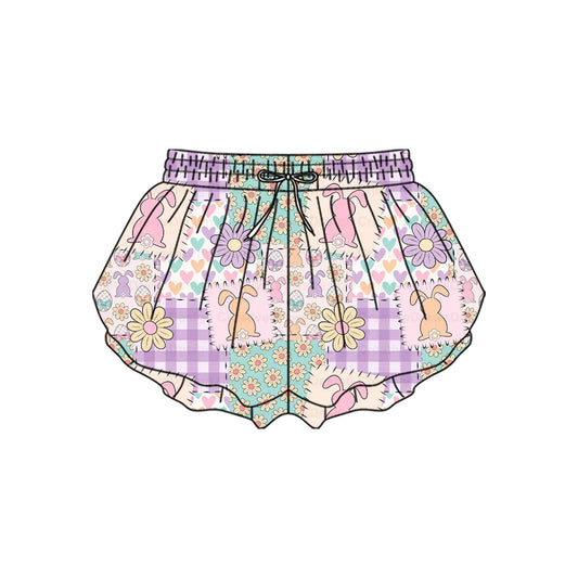 10.23 (Pre Order) No moq SS0719 PRE-ORDER Baby Girls Flowers Rabbits Easter Yoga Ruffle Shorts Bottom