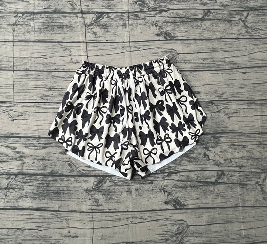 12.17 SS0765 Sample No Moq Yoga fabric Adult Women Black Bows Yoga Shorts Bottoms