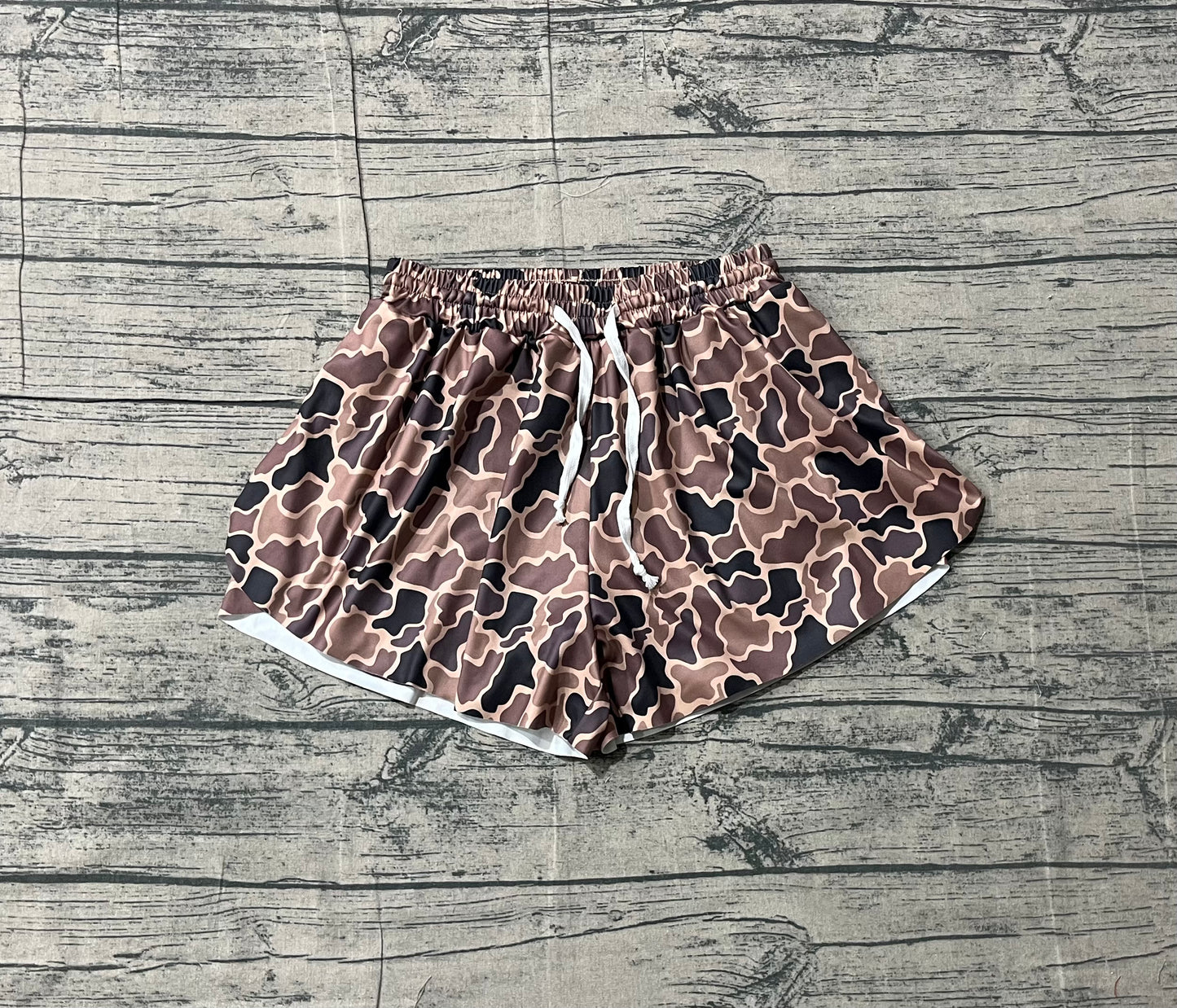 12.17 SS0767 Sample No Moq Yoga fabric Adult Women Southern Brown Camo Yoga Shorts Bottoms