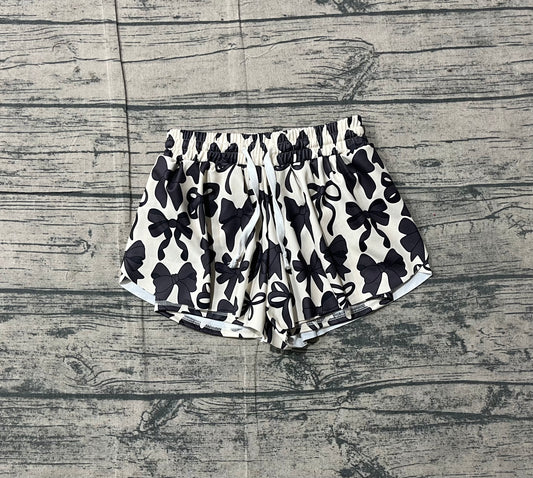 12.17 SS0770 Sample No Moq Yoga fabric Baby Girls Black Bows Yoga Active Ruffle Shorts Bottom