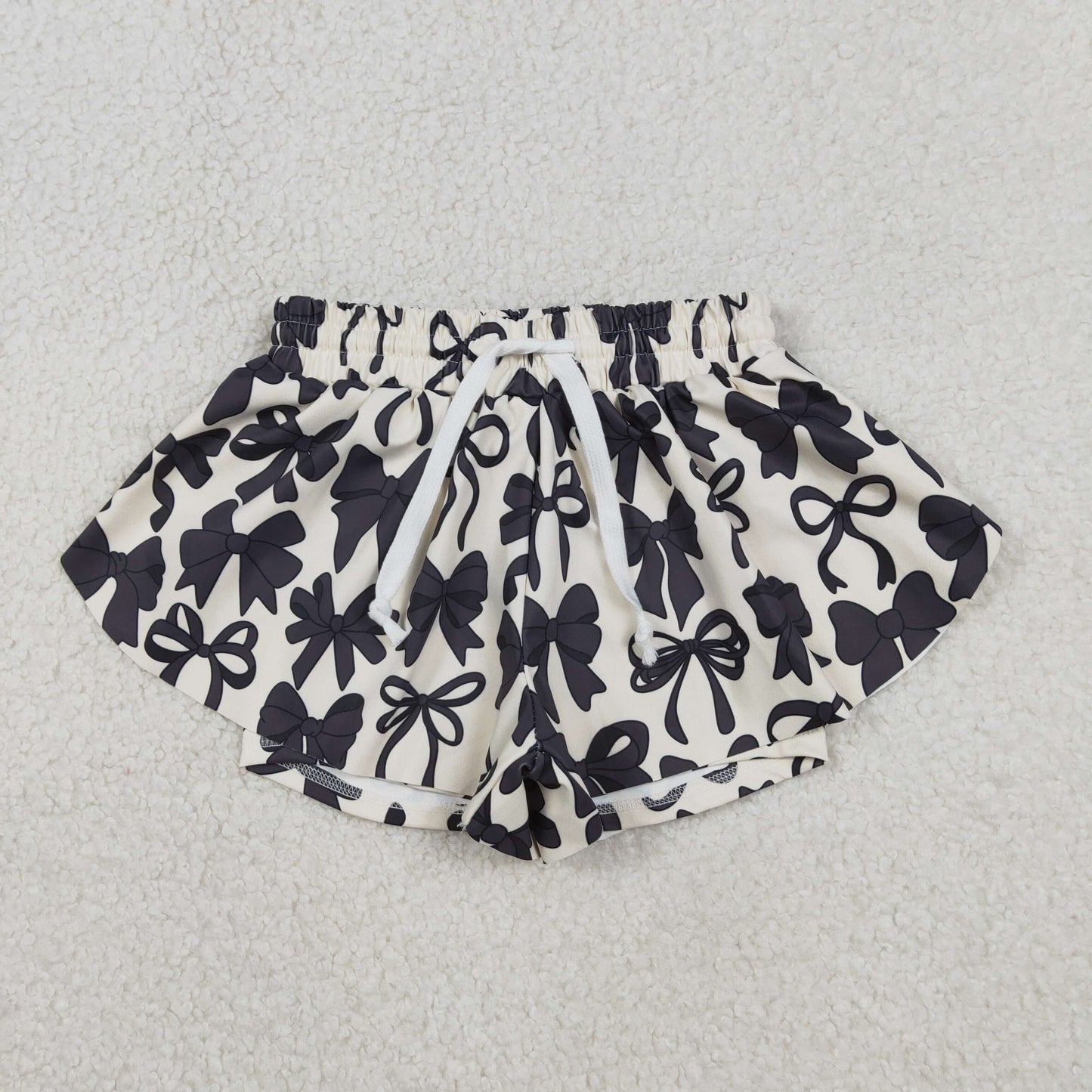 12.30 RTS NO MOQ （In stock）SS0770 Baby Girls Summer Shorts Baby Girls Black Bows Yoga Active Ruffle Shorts Bottom