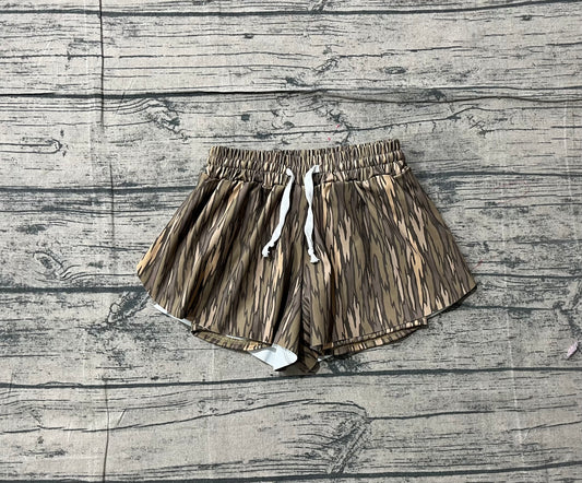 12.20 SS0771 Sample No Moq Yoga fabric Baby Girls Southern Olive Camo Yoga Active Ruffle Shorts Bottom