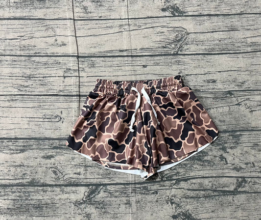 12.17 BT1648 Sample No Moq Yoga fabric Baby Girls Southern Brown Camo Yoga Active Ruffle Shorts Bottom