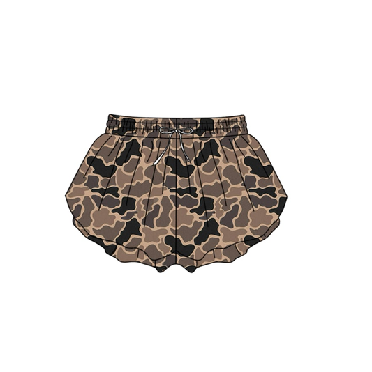 12.16 SS0772 Pre order No Moq Yoga fabric Baby Girls Southern Brown Camo Yoga Active Ruffle Shorts Bottom